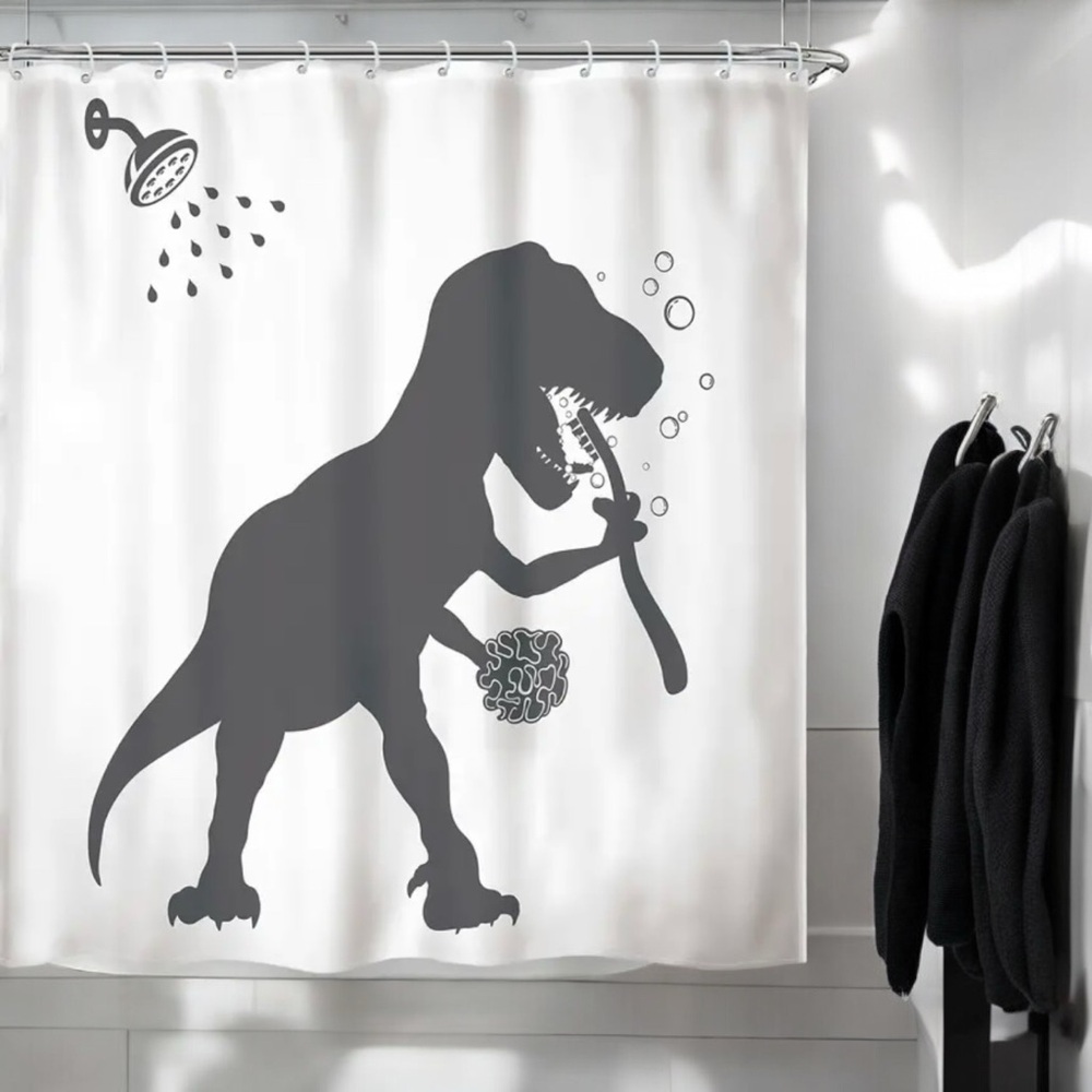 Awesome Dinosaur T-Rex In The Shower Silhouette‎ Shower Curtain